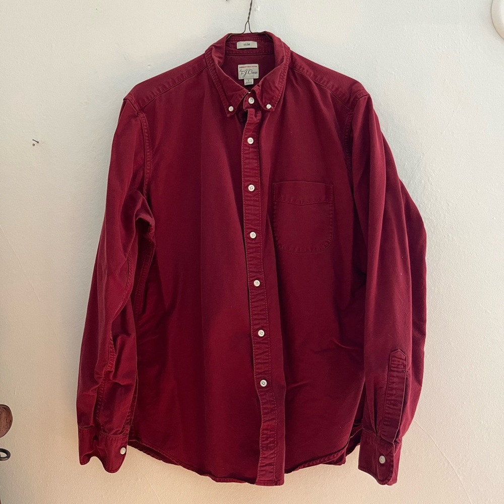 J. Crew Men’s Red Slim Fit American Pima Cotton Long Sleeve Button Down Shirt L